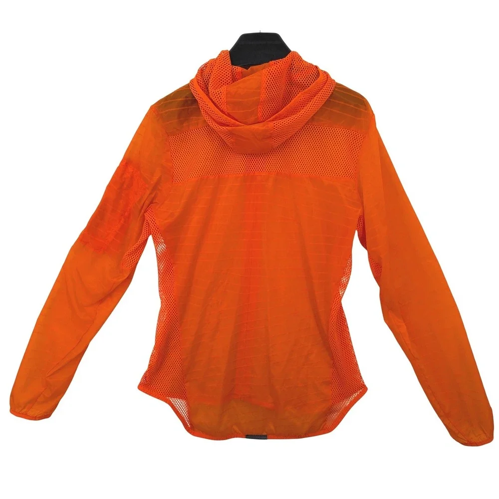 Adidas Running Jacket Bright Orange Hooded Lightweight Mesh Vent Windbreaker M